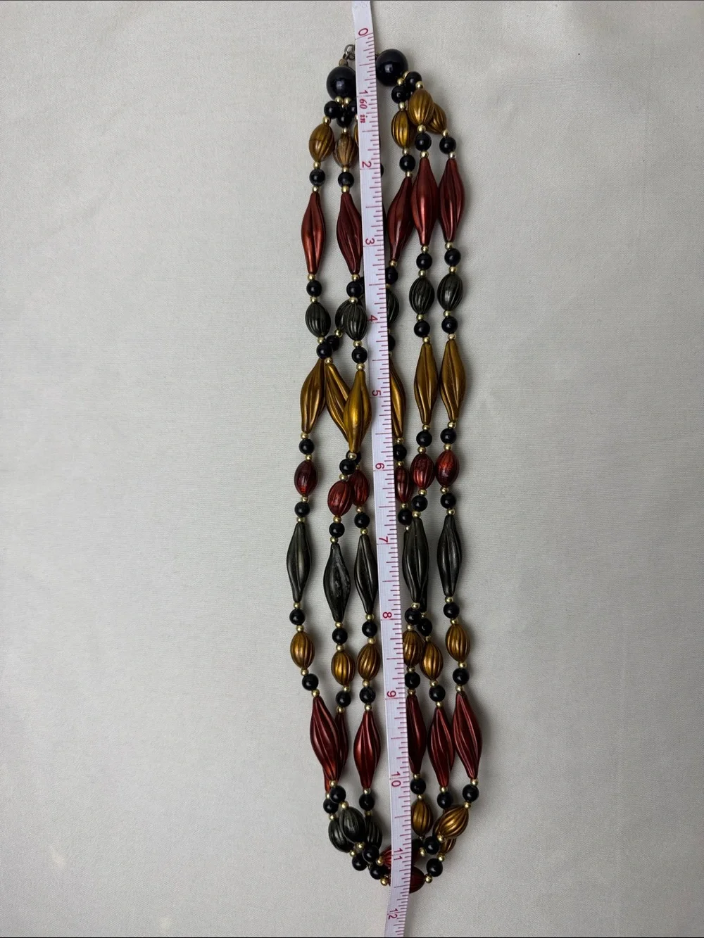 Multi-Strand Metallic Bead Necklace in Red, Gold & Black - Picture 10 of 10